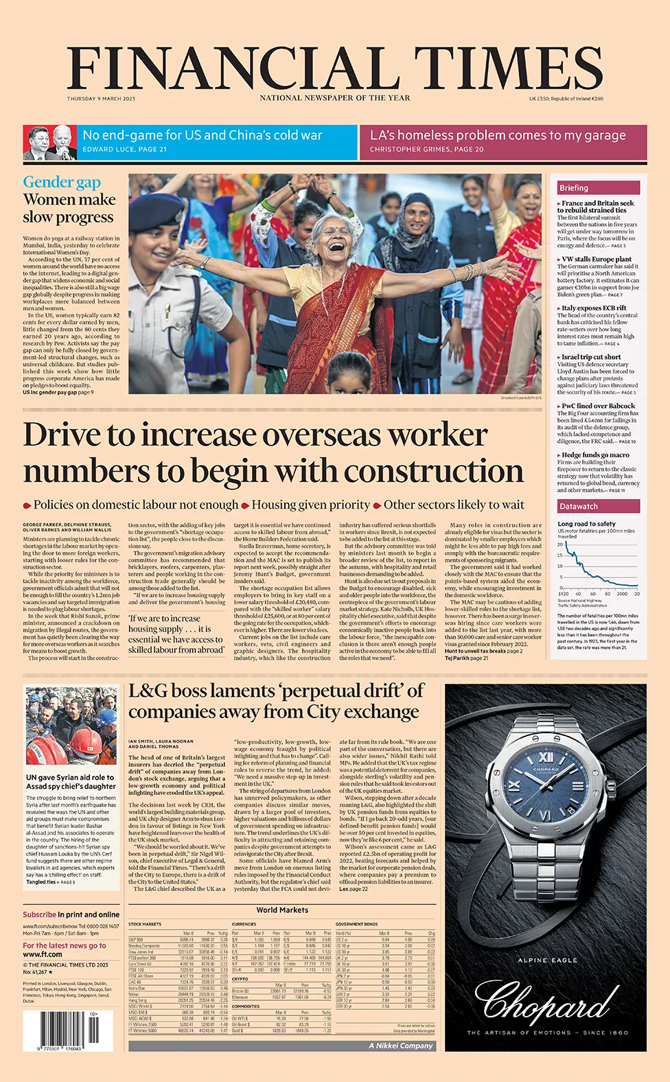 The headline in the Financial Times reads: "Drive to increase overseas worker numbers to begin with construction"