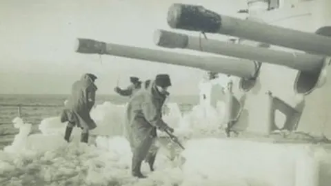 Ken Reith, Lt. Cdr, MBE. R.N. Ice was a significant problem for the convoys as its weight could capsize the vessel