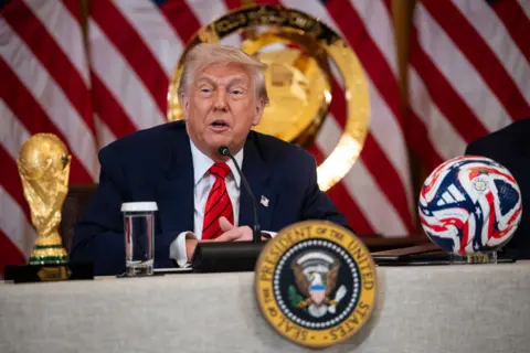 US President Donald Trump speaks about the FIFA World Cup 2026 at the White House.