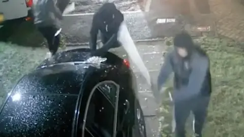 Men hit a car with a basbeball bat