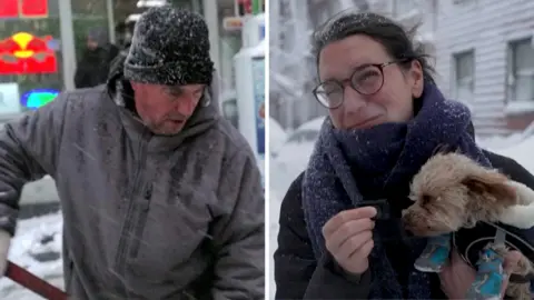Two New York City residents are reacting to the snowstorm.