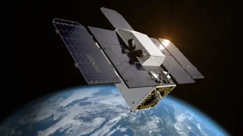 Carbon Mapper An artists rendering of the Tanager-1 satellite orbiting earth