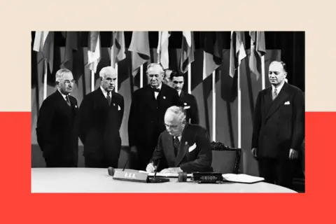 Getty Images United States representative signing the United Nations Charter
