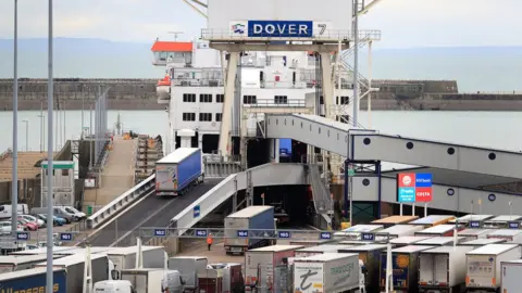 PA Media lorries board a ferry at Dover