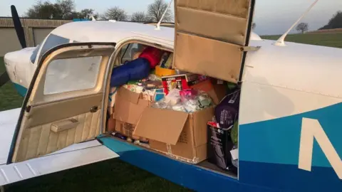 The plane full of supplies