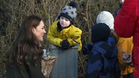 Owen Humphreys The Duchess of Cambridge speaks with pupils at an outdoor school