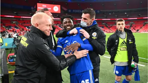 Getty Images Leicester celebrate making the final