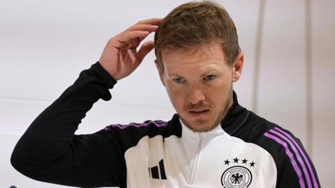 Julian Nagelsmann, the head coach of Germany's national football team, speaks at a briefing. Photo: 2 June 2024