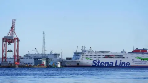 The Stena Estrid ferry arriving into Dublin Port after departing Holyhead in the UK, as sailings resume after the temporary closure