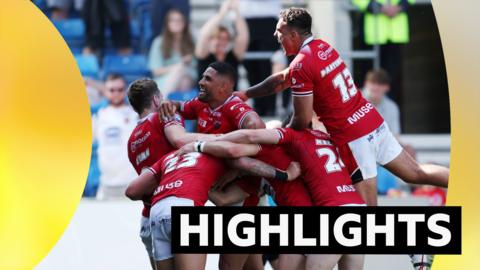 Salford celebrate a try against St Helens