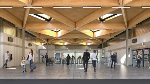 Network Rail Artist impression of inside Beaulieu Park station