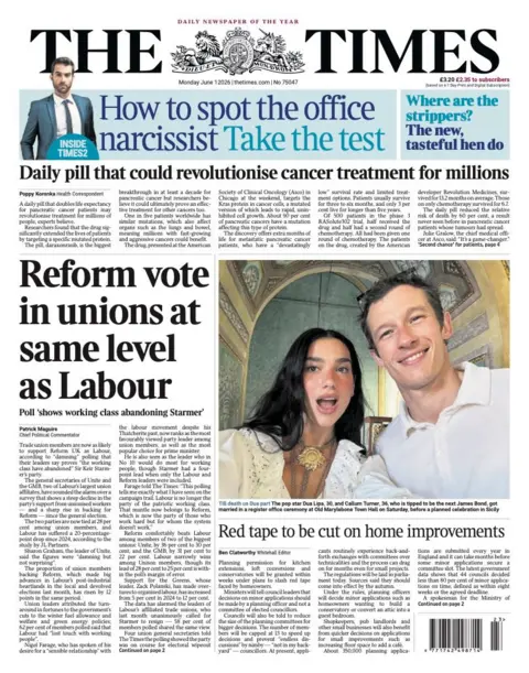 The Times headline reads 'Voice for reform in trade unions'