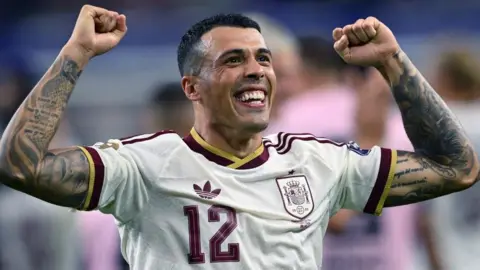 Pedro Porro celebrates Spain reaching the World Cup final