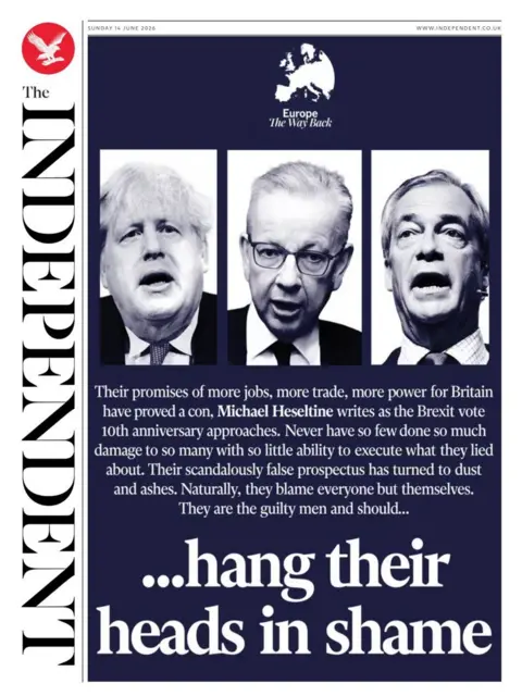 The headline on the front page of the Independent reads: "...hand their heads in shame."