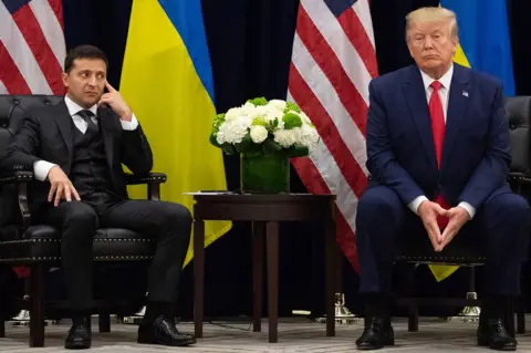 AFP Presidents Zelensky (L) and Trump in New York on sidelines of UN General Assembly, 25 Sep 19