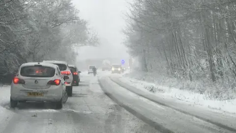Ian Crowder Traffic on the snow-hit A339 near Basingstoke