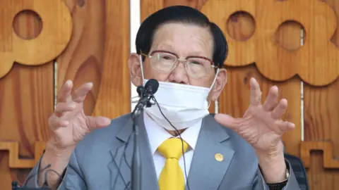 Getty Images Lee Man-hee, leader of the Shincheonji Church of Jesus in March