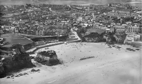 Historic England Archive / Aerofilms Collection An aerial view of The Island and Towan Beach, Newquay, taken in August 1932