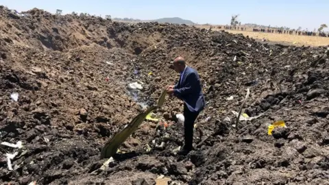 Ethiopian Airlines Ethiopian Airlines shared this image and said it showed CEO Tewolde Gebremariam at the crash site