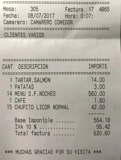 Twitter/@policiaforal_na A picture showing the full bill, shared on Twitter by the local police