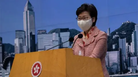 EPA Hong Kong Chief Executive Carrie Lam speaks during a press conference in Hong Kong, China, 06 October 2020.