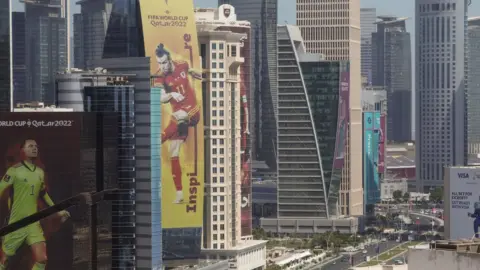 Getty Images Wales captain Gareth Bale on a billboard in Doha