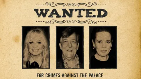 BBC Wanted poster featuring Emma Bunton, Stephen Fry and Olivia Colman