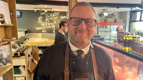 Stuart Howells/BBC Andy Gleed at Lavenham Butchers