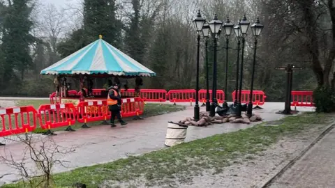 Peter Aitken A collection of lamp-posts waiting to be deployed in Verulamium Park