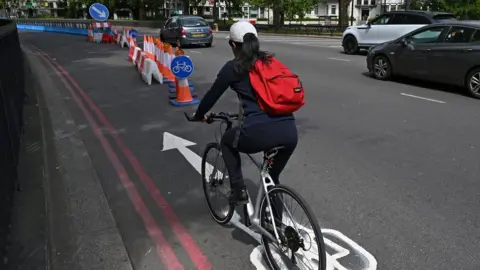 Getty Images Pop-up cycle lane on Park Lane in London