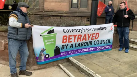 BBC Unite members demonstrating outside Coventry City Council