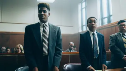 Netflix A scene from When They See Us inside the courtoom