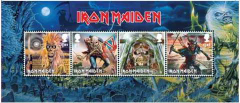 Royal Mail Four stamps with different images of the band mascot Eddie