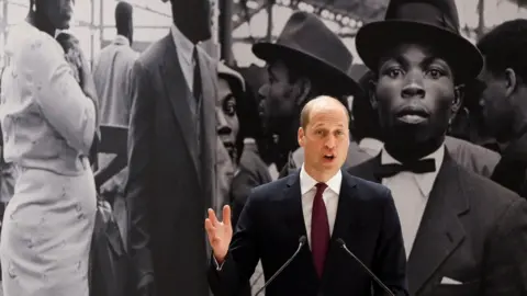 PA Media The Duke of Cambridge speaking at the unveiling of the Windrush statue