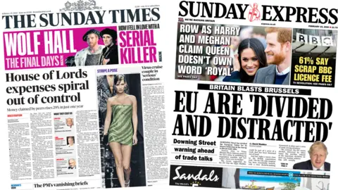 Front pages of the Sunday Times and the Sunday Express