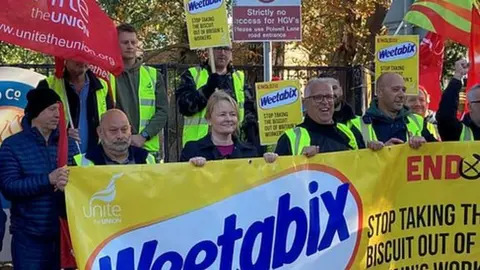 Weetabix staff picket line at Burton Latimer, Northamptonshire