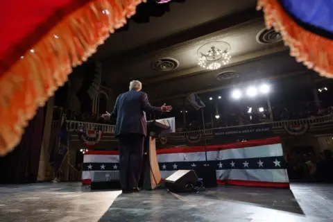 Getty Images Donald Trump on stage in New Hampshire