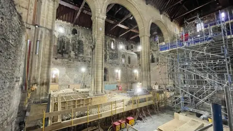 Mike Liggins/BBC The under construction Keep at Norwich Castle