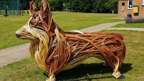 Broadland District Council Wicker corgi sculpture