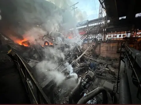 Fire inside a turbine hall