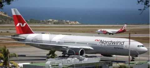 Reuters Nordwind Boeing 777 jet in Caracas, 29 Jan 19