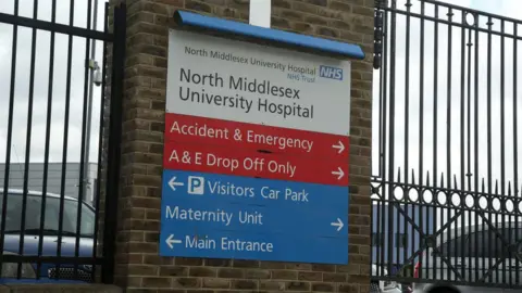 SOPA/Getty Images File image showing a sign for North Middlesex University Hospital and A&E