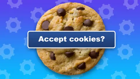 Getty Images A chocolate chip cookie biscuit is seen with a banner overlaid, reading "accept cookies" in this illustration