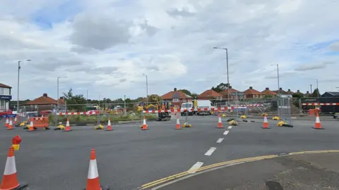 Paul Moseley/BBC Roadworks on the Heartsease roundabout in Norwich