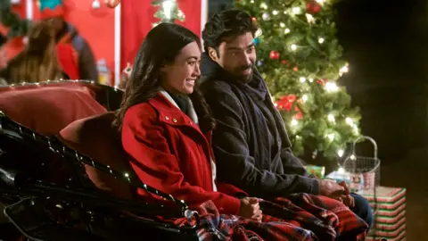 Albert Camicioli Catherine Haena Kim and Raymond Ablack in Hallmark's Boyfriends of Christmas Past