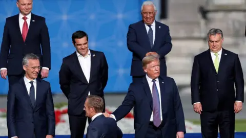 EPA Mr Trump with EU leaders in Brussels - 10 July