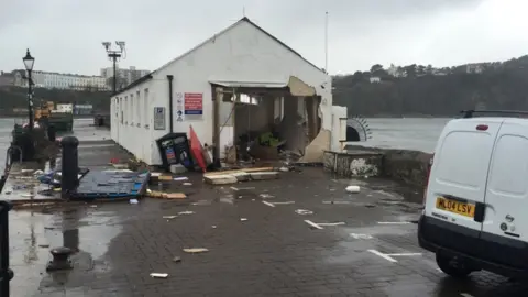 Pembrokeshire council The harbourmaster's office on Tenby harbour has been damaged due to high waves