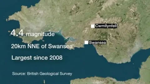 graphic showing where the earthquake happened and details of the magnitude