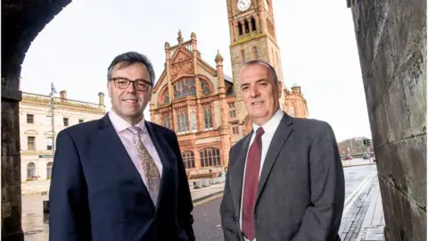 Invest NI Kieran Hegarty of Terex with Invest NI's Alastair Hamilton