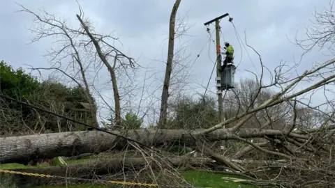 Sophie Wingate/PA Wire Power lines down in Ightham in Kent